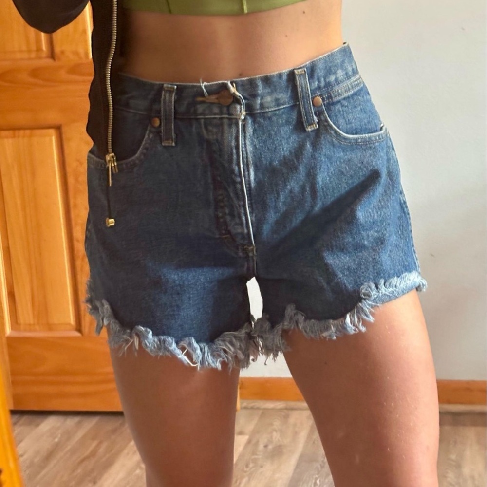 Wrangler Blue Jean Shorts with Distressed Frayed Hem